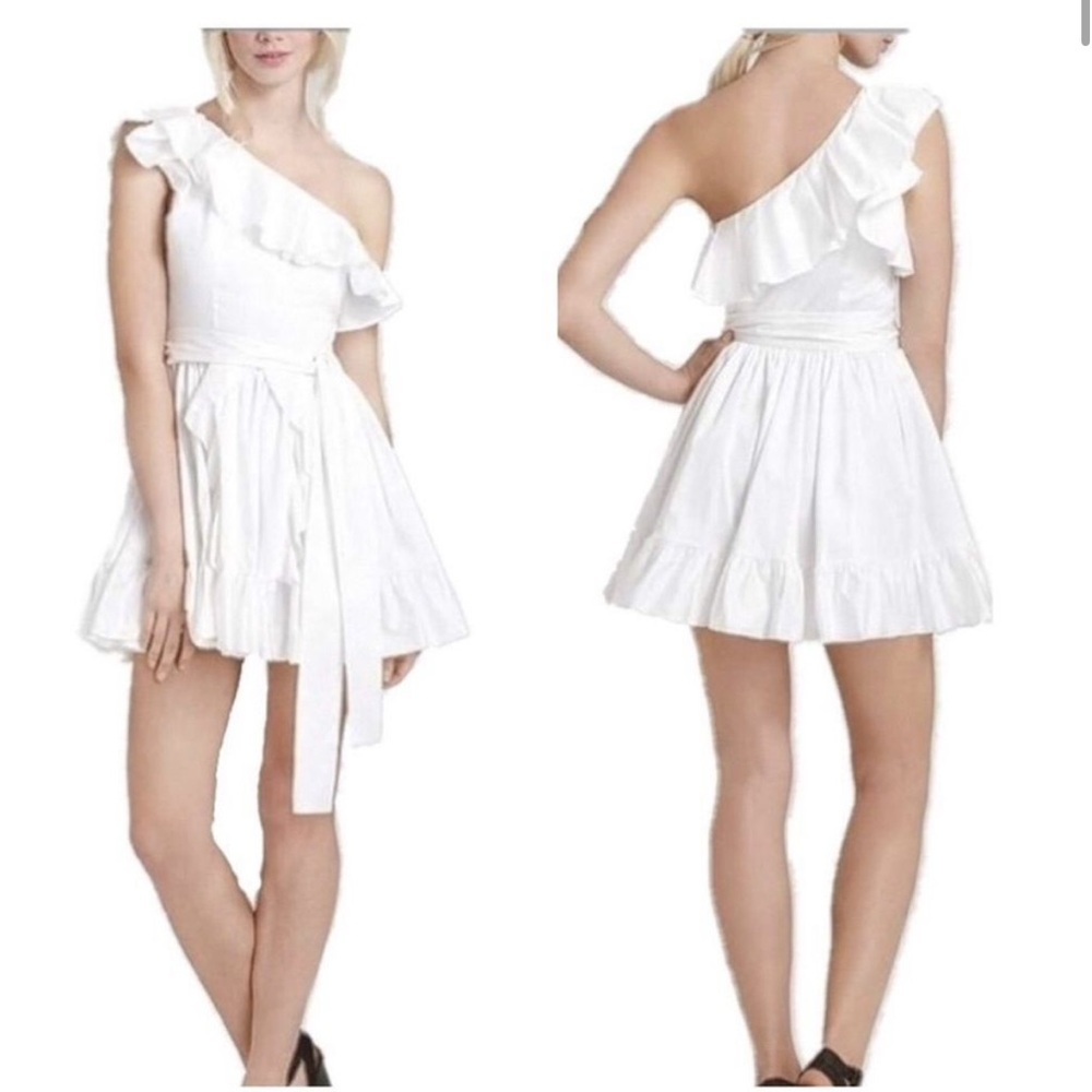 Rachel Zoe White One Shoulder Statement Ruffle Mini Dress Sz 2 Coquette